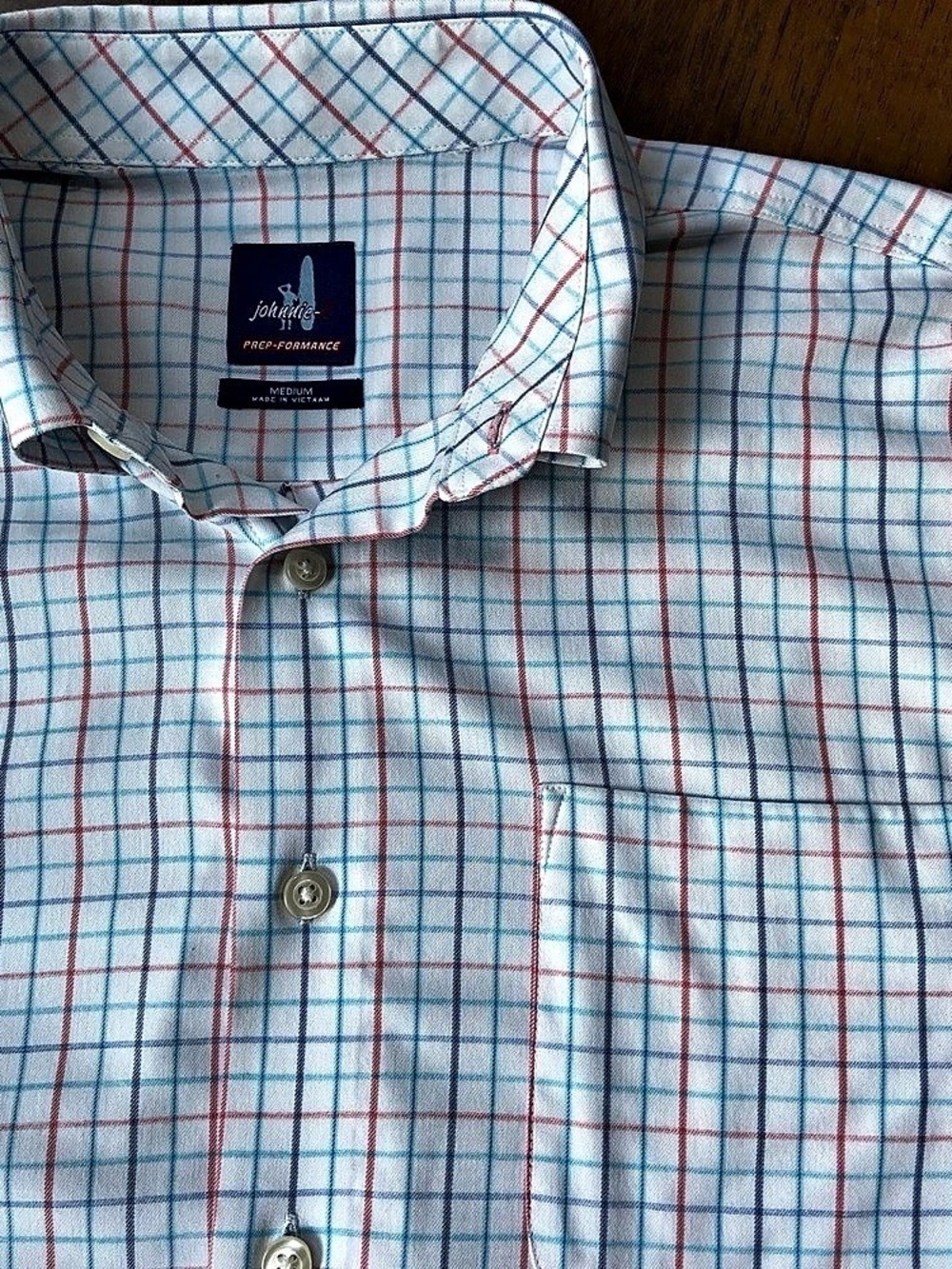johnnie-O Plaid Button Down in White & Blue Size Medium